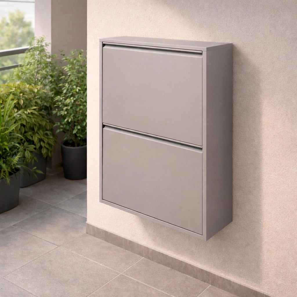Pattumiera Raccolta Differenziata In Metallo Con 4 Cestini Estraibili E 2 Ante A Ribalta Bidone Cestino Salvaspazio Per Cucina Balcone Lavanderia Moderna 60 x 25 x 92.5 Cm Grigio