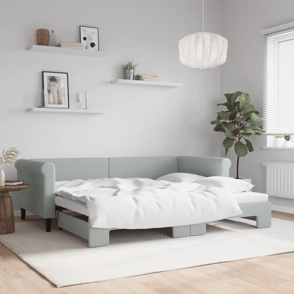 Divano Letto con Letto Estraibile-Sofa Letto-Daybed Grigio Chiaro 90x200 Velluto 325635