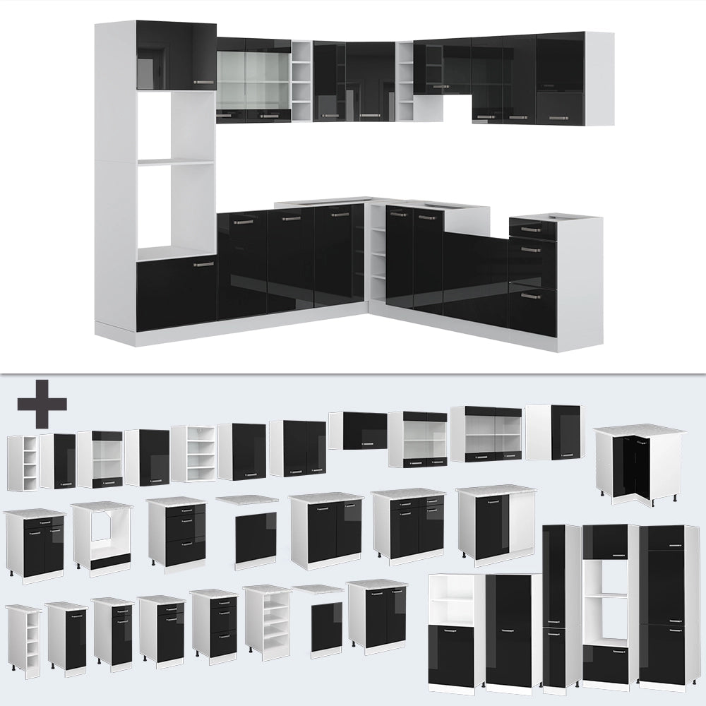 Vicco Cucina angolare completa Nero lucido/bianco 237 x 247 cm , PL Antracite