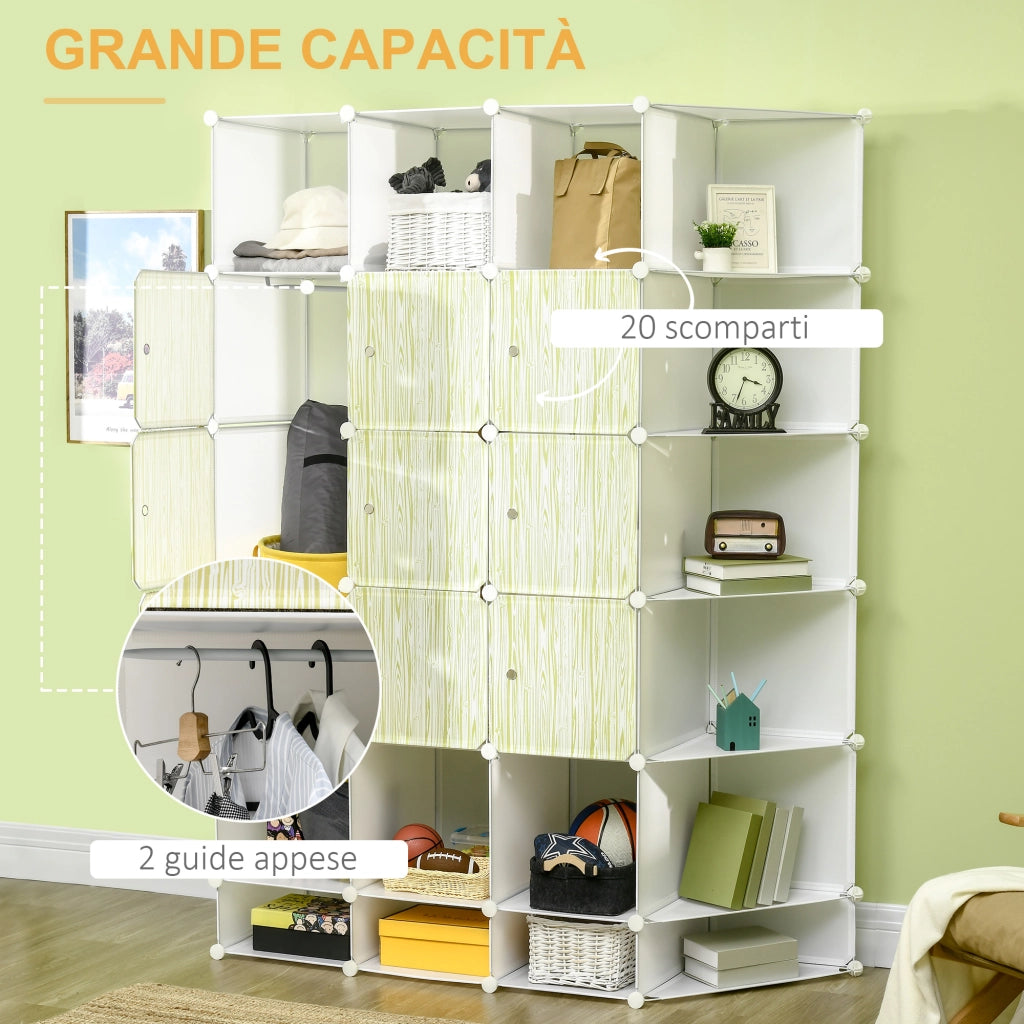 Easycomfort Mobile Scarpiera Modulare Salvaspazio, Pannelli a Cubo e Triangolo in PP e Acciaio, 145x47x196 cm, Bianco