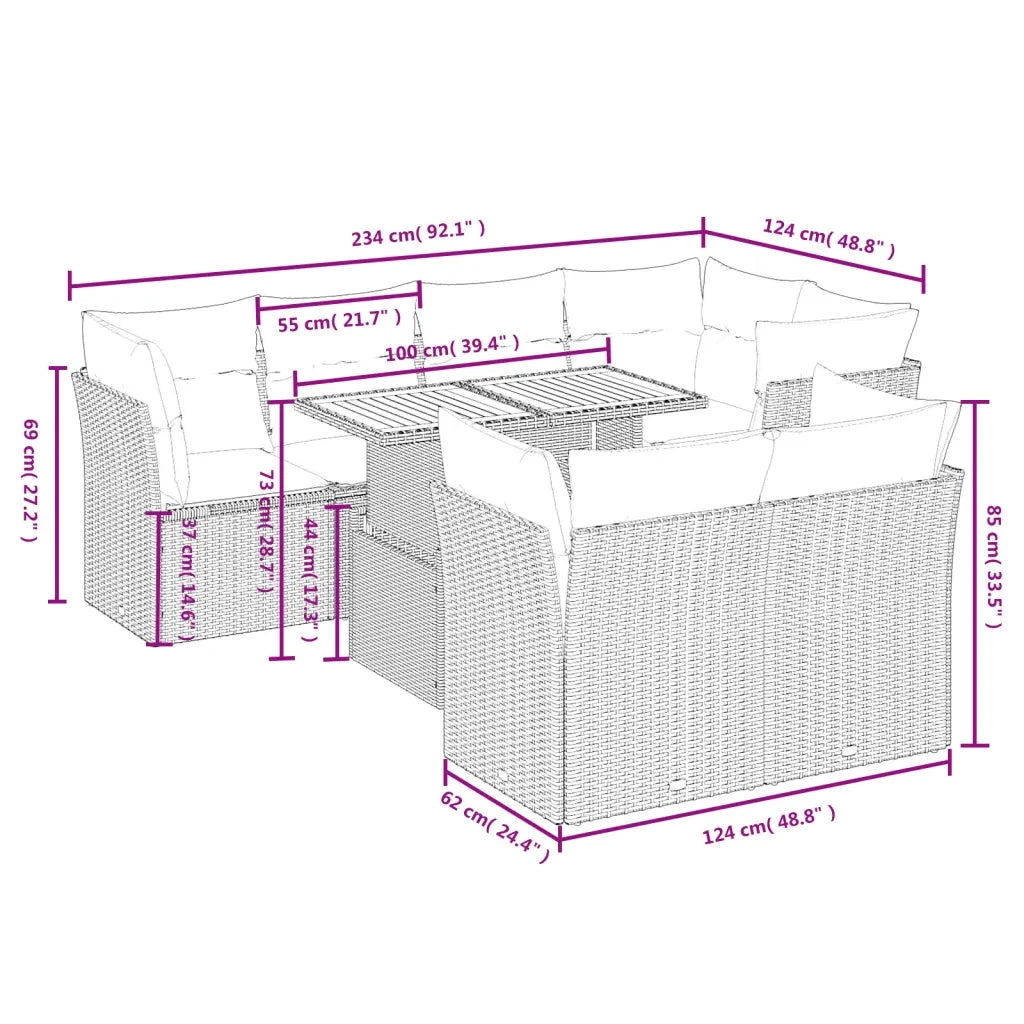 Set Divano da Giardino 8 pz con Cuscini Grigio in Polyrattan