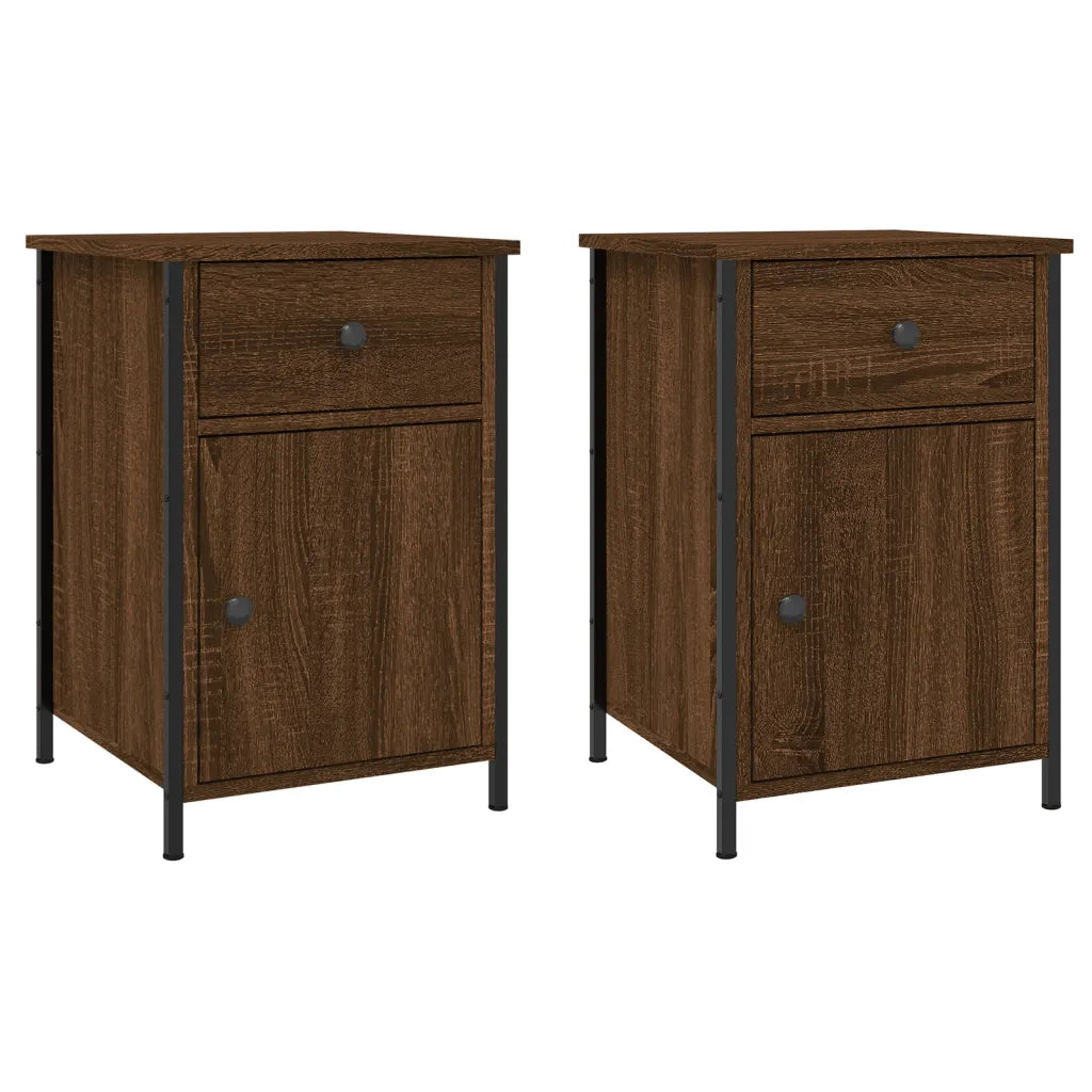 Set di 2 Comodini | Armadio da Notte | Mobiletto da notte Rovere Marrone 40x42x60 cm Legno Multistrato