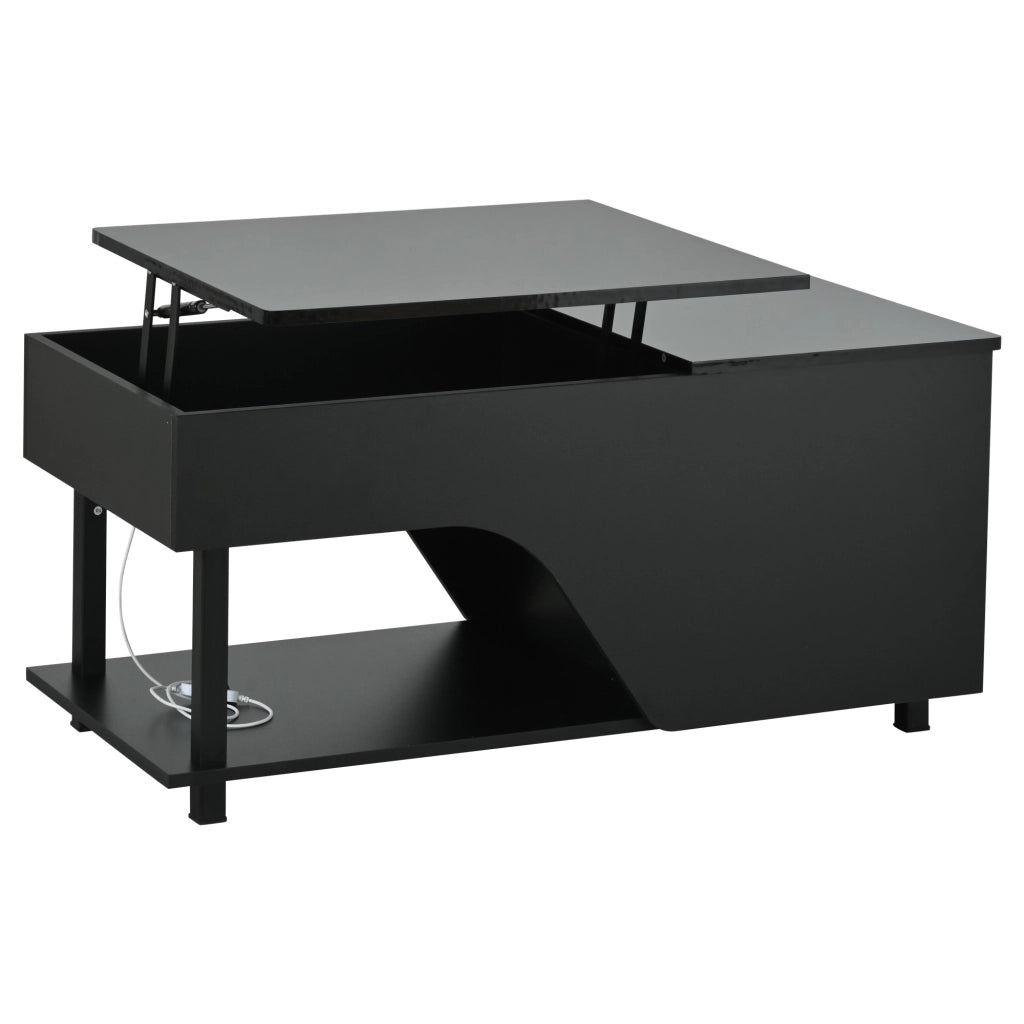 Tavolino lucido, illuminazione a LED, altezza regolabile, design traforato, 50 x 100 x 46 cm, nero
