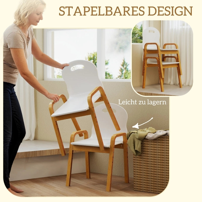 SEDIA PER BAMBINI Regolabile 39x34x49,5/53,5/57,5/61,5 cm Legno Bianco Set 2 pezzi
