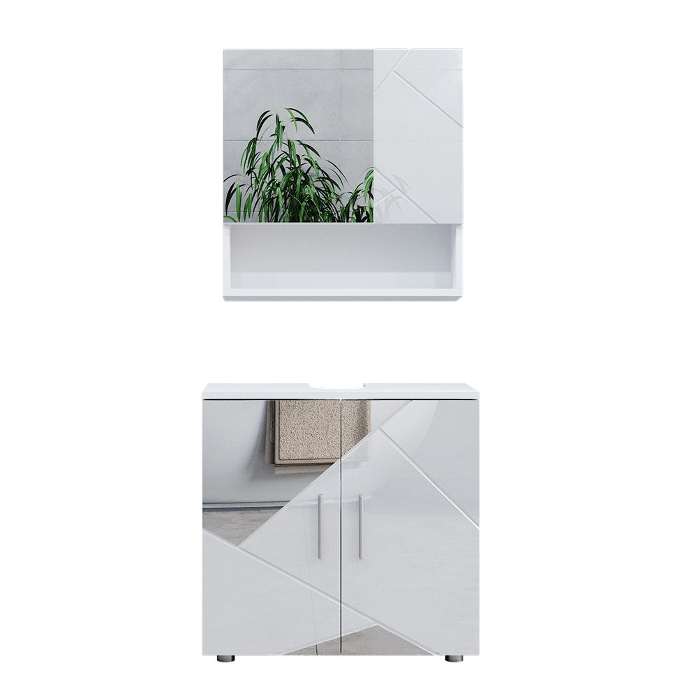 Vicco Set mobili bagno Bianco lucido con inserti 2 parti, mobile base 60 cm