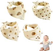 4 pezzi di slabbetti per bambini in mousseline a forma di triangolo, sciarpe e fazzoletti per il collo in mousseline per prevenire il morso dei denti da latte e il pianto