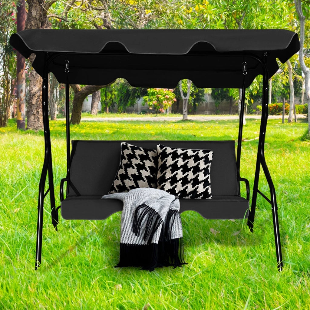 Dondolo a tre posti da giardino con oscurante e telaio in acciaio 172x154x110cm Nero