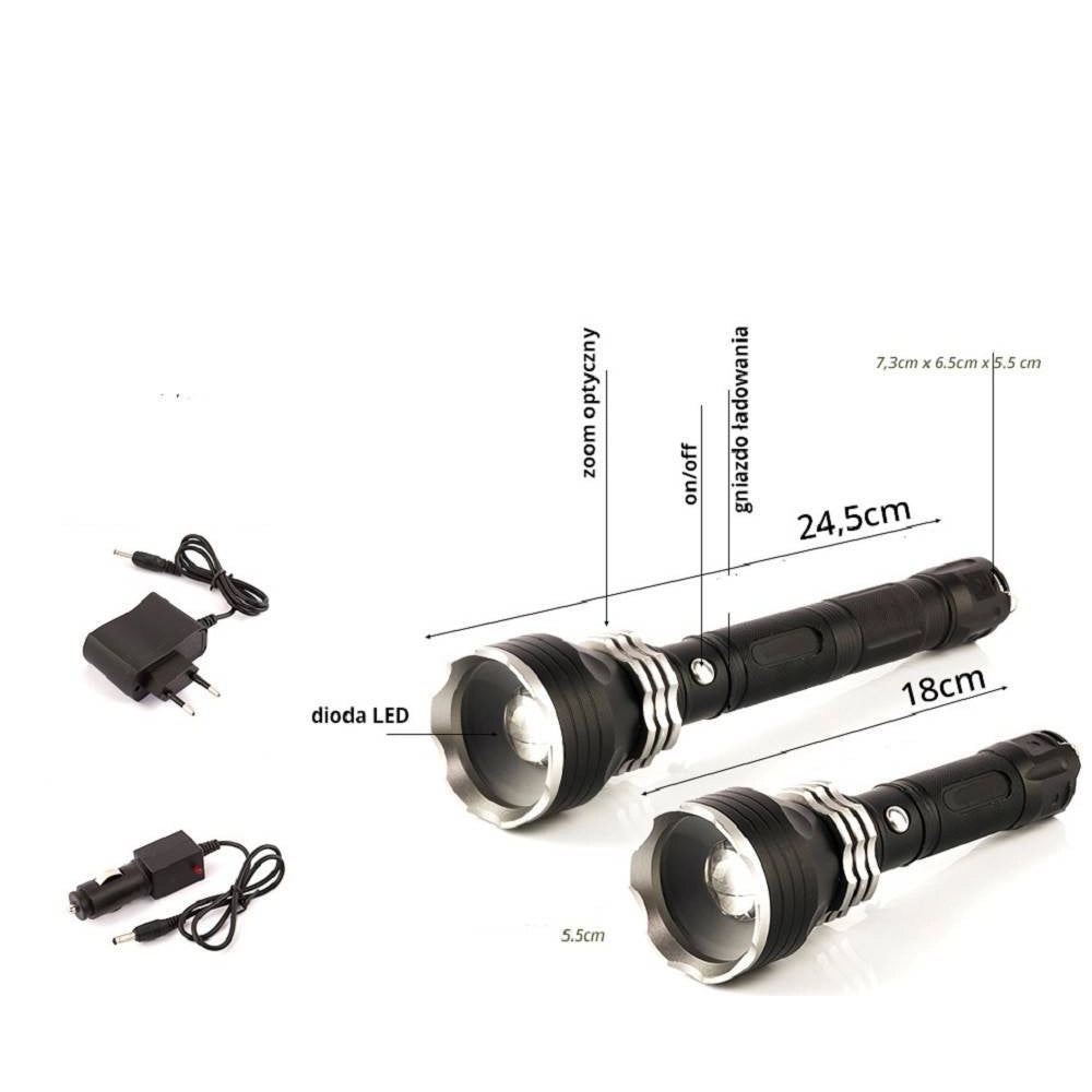 Trade Shop - Torcia Lampada Led Cree T6 Ricaricabile 2000 Lumen 80000 W Con Prolunga Bl-1899 -