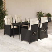 Set da Pranzo da Giardino 5 pz Nero con Cuscini in Polyrattan 3212725