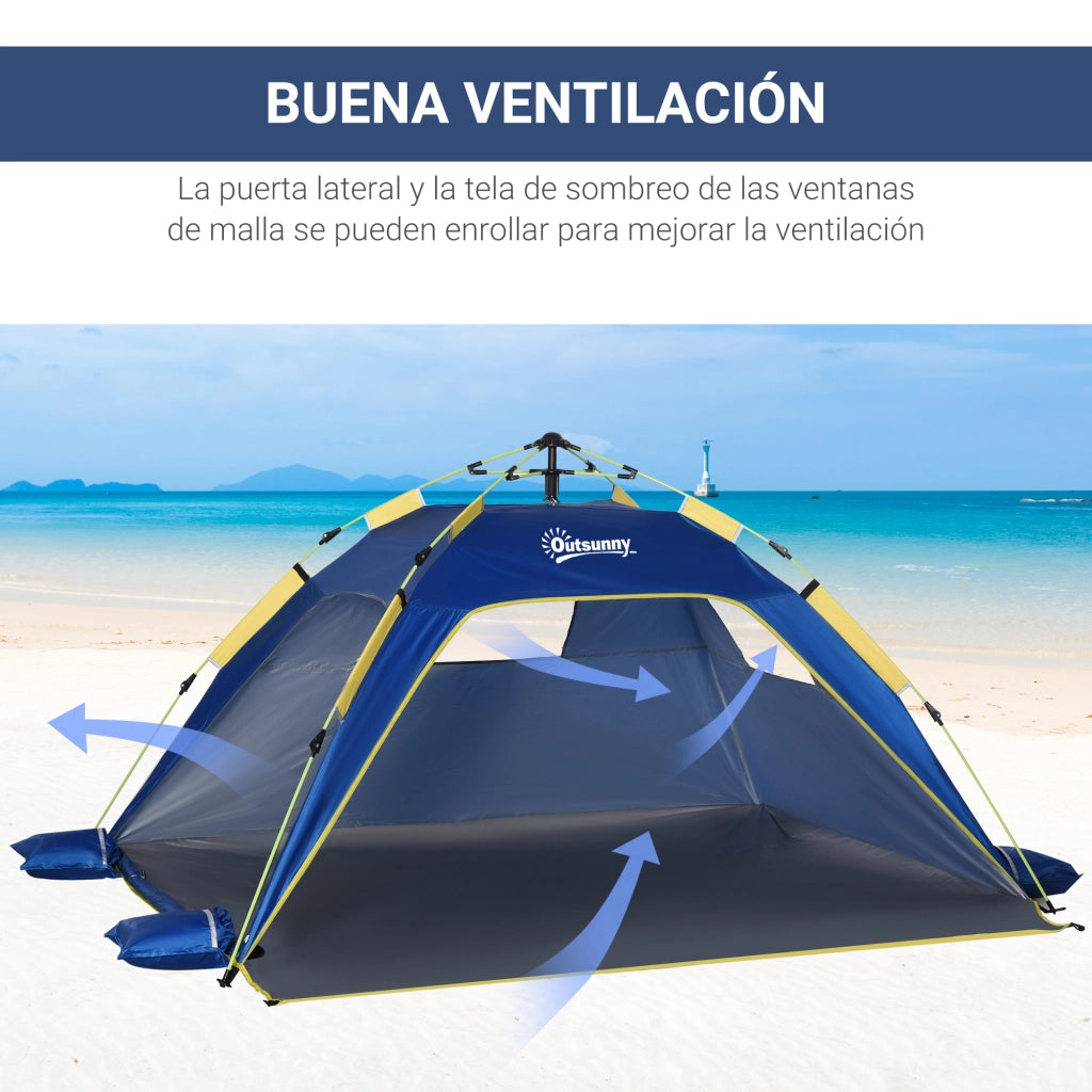 Tenda da spiaggia pop-up per 1-2 persone con 2 ingressi e 2 finestre ¨C zephmum ¨C 220x173x120 cm Blu scuro