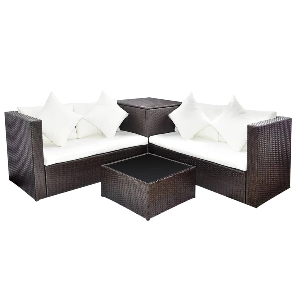 Set di mobili da giardino mobili da esterno 4 pezzi con cuscini resina intrecciata marrone 02_0016195