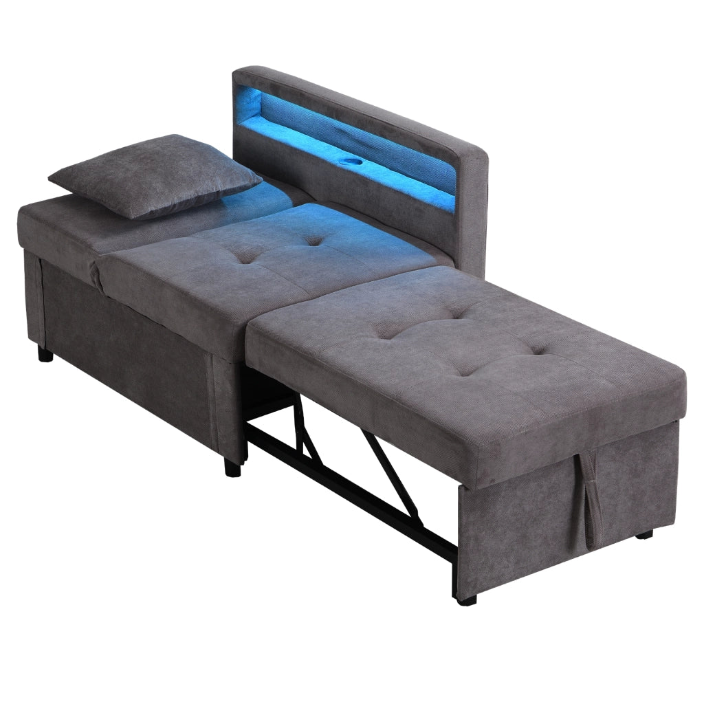 Letto Imbottito Divano Letto 3 in 1 con LED e USB ¨C MINIMAL ¨C Tessuto Lino