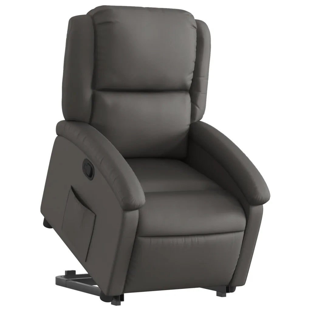 Poltrona Alzapersona Reclinabile Grigia in Vera Pelle 3204265