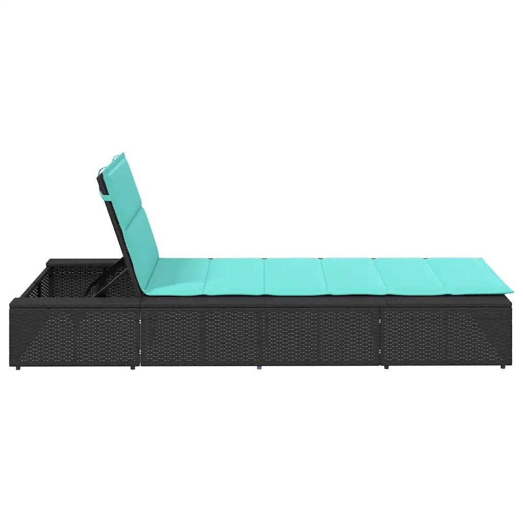 Lettino Prendisole con Cuscino Galleggiante Nero in Polyrattan 4104210