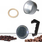 Trade Shop - Kit 4pz Ricambi Filtro Guarnizione Manico Imbuto Caffettiera Moka Misura 2 Tazze -