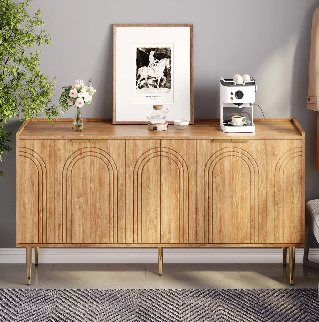 CREDENZA 140x38x75 cm in MDF naturale con 4 ante