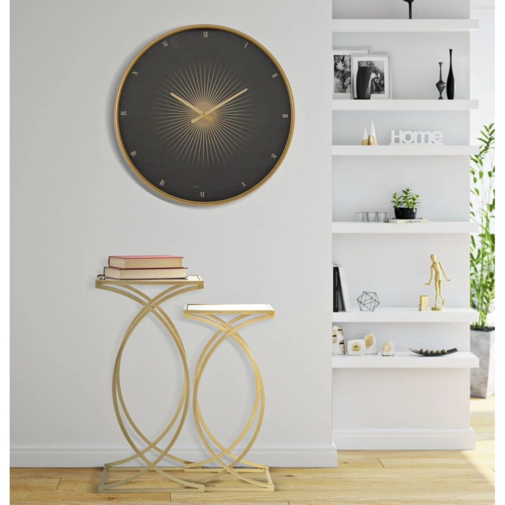 Coppia tavolinetti Simply quadrati in ferro, MDF e specchio gold – 35 x H 70 e 30 x H 60 cm