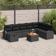 Set di Divani da Giardino  da 9 Pezzi con Cuscini Nero Polyrattan