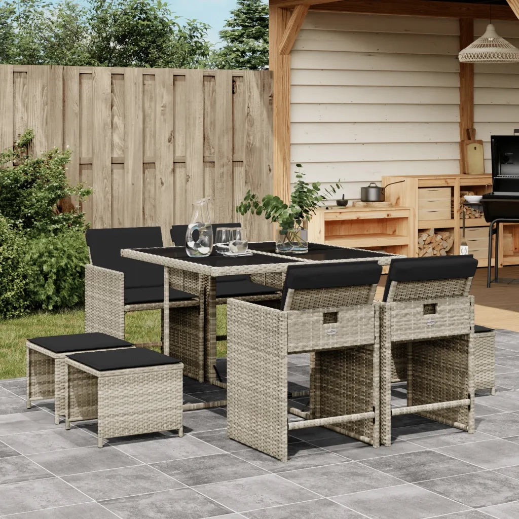 Set Pranzo da Giardino 9pz | Set Salotto da Giardino con Cuscini Grigio Chiaro Polyrattan