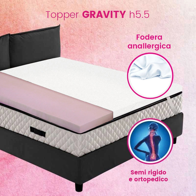 Topper piazza e mezzo semi rigido ORTOPEDICO, correttore materasso Alto 5.5 cm con tessuto anallergico sfoderabile e lavabile - GRAVITY misura 120x200 Cm