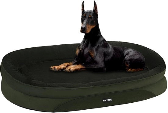 Letto per cani ortopedico, canile quadrifacciale con cuscino per collo, base antiscivolo, facile da rimuovere e lavabile, adatto a grandi cani, 122 x 90 x 19 cm, verde oliva
