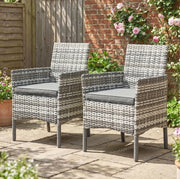 Set di 2 sedie da giardino in rattan grigio; 58 x 62 x 87 cm; con cuscini