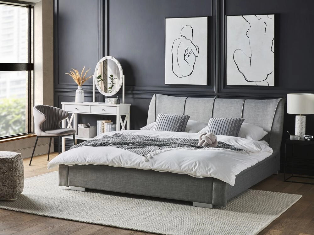 Letto Imbottito Grigio con Rete a Doghe Cuciture Decorative 180 x 200 cm