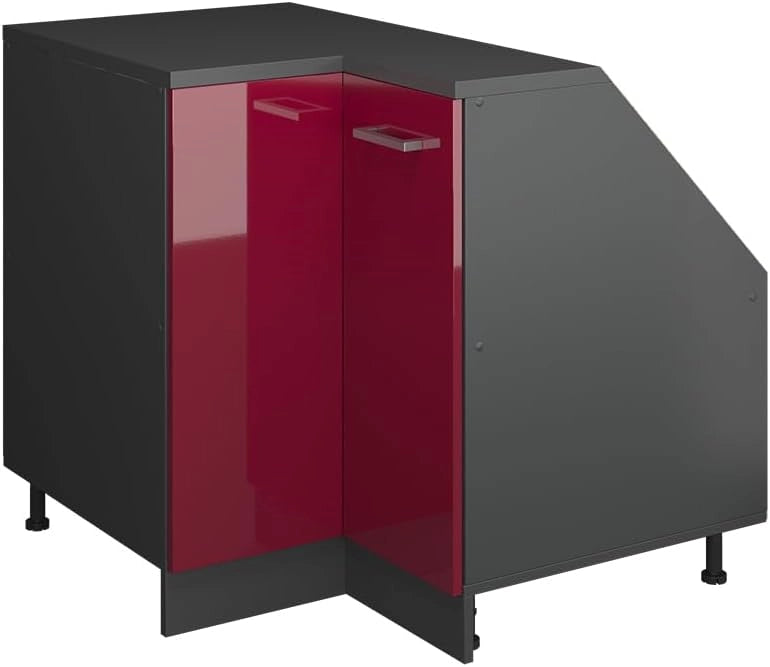 Mobile sottotetto Mobile angolare Rion, Rosso lucido, 75.6 x 81.6 cm con 1 porta, carcassa dell’armadio profondità 60 cm, adatto per il salvaspazio sotto tetti spioventi