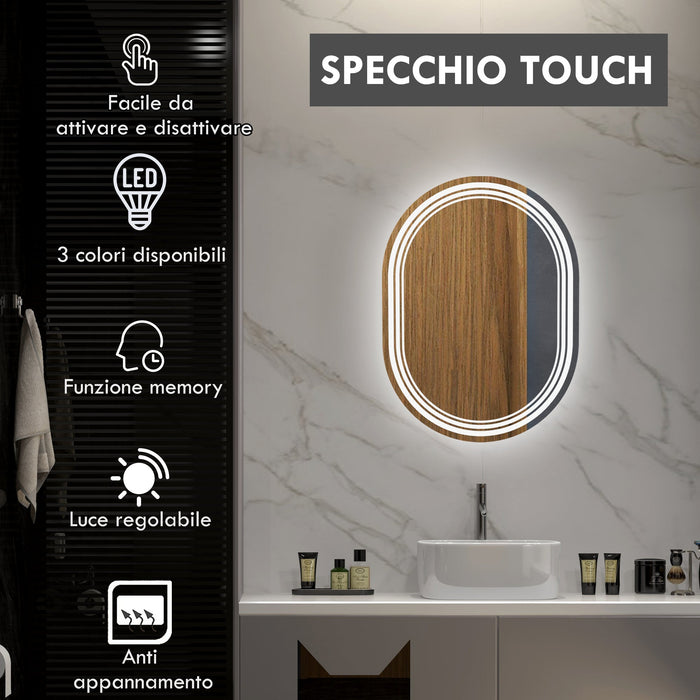 Specchio Bagno con LED 80x60 cm Antiappannamento e Interruttore Touch