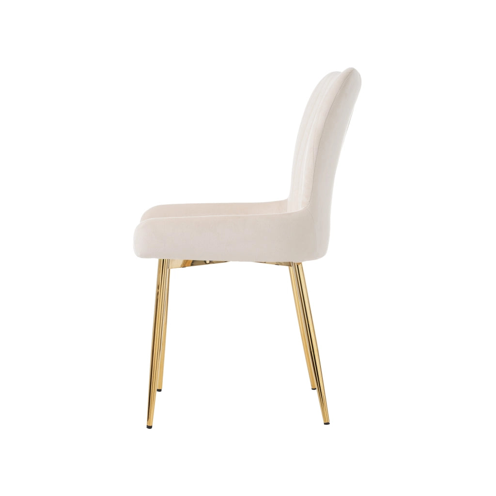 Sedia da pranzo in velluto beige e oro, set da 2, con struttura in metallo e montaggio facile
