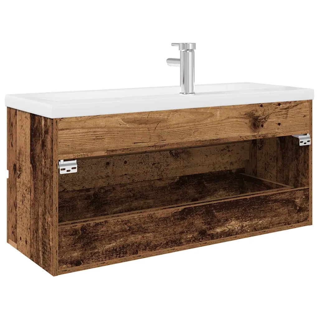 Mobile da Bagno con Lavabo Integrato e Rubinetto Legno Antico
