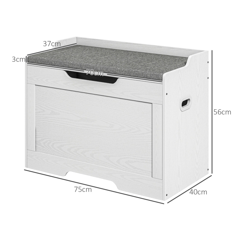 Panca Contenitore con Cuscino ¨C Xylo ¨C Legno Bianco 75x40x56cm 103L