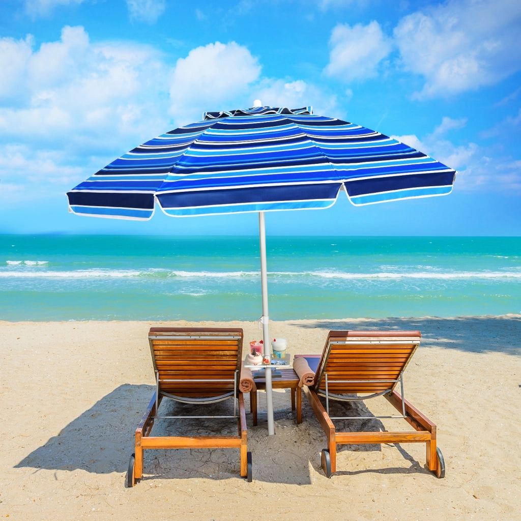 Ombrellone 2,2m da spiaggia con protezione solare UPF50+ inclinato, Ombrellone portatile da esterno Blu