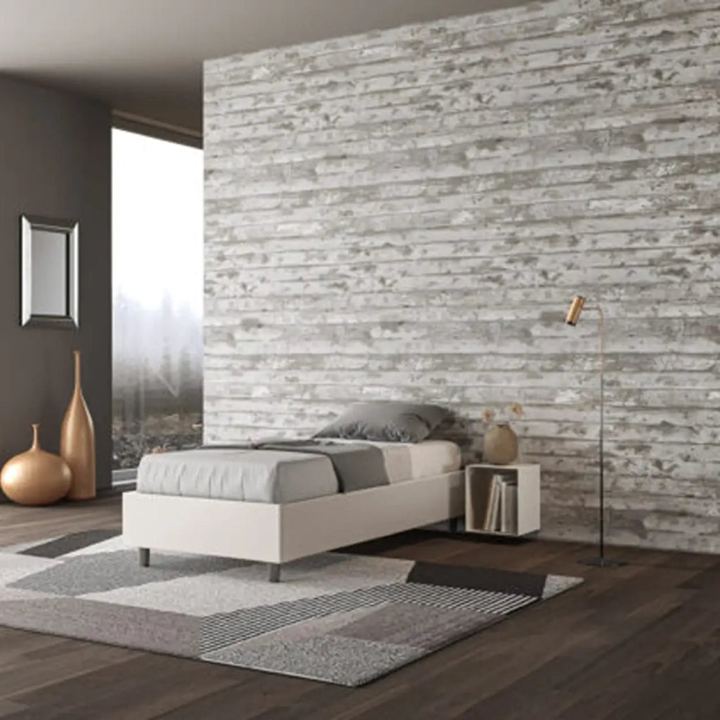Letto singolo contenitore imbottito 80x210 similpelle bianco Azelia