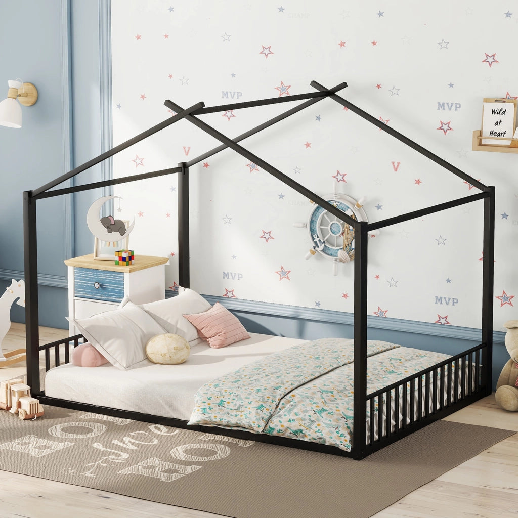 LETTO a casetta 140x200 cm in metallo nero