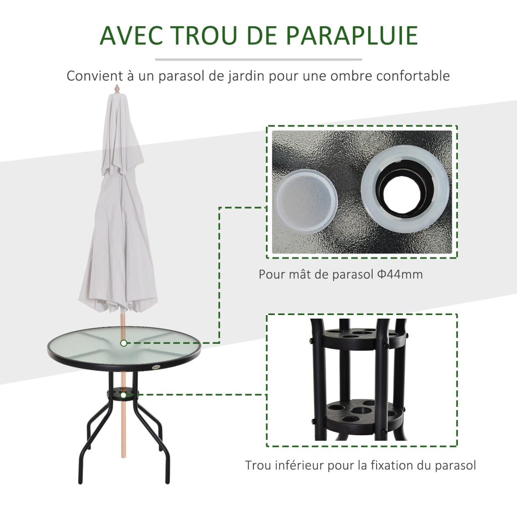 Tavolo da giardino rotondo ¨C zephmum ¨C nero con vetro temperato, ?80x72 cm