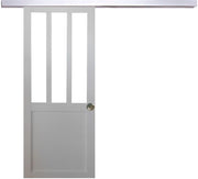 Porta scorrevole da officina rivestita di bianco, larghezza 73 + binario in alluminio + 2 gusci installati