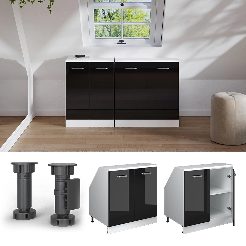 Mobile sottotetto Rion Nero lucido/Bianco 80 x 83.8 cm con 2 porte, carcassa 60 cm profondità Vicco