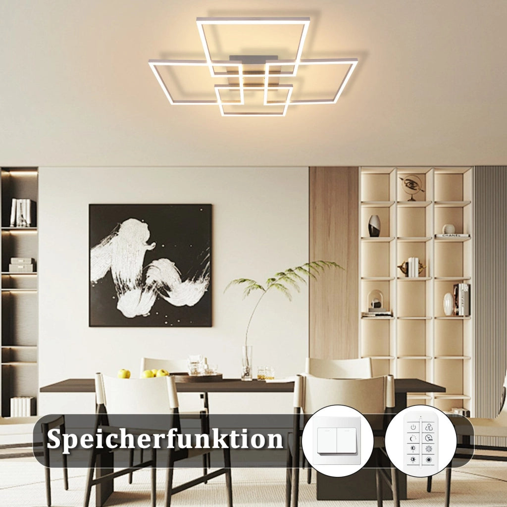 ZMH Lampada da soffitto LED argento rettangolare 72cm 48W dimmerabile per soggiorno