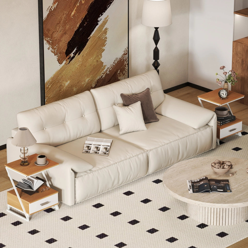 Set 2 Tavolini Salotto Forma Z con Cassetto ¨C Xylo ¨C Legno Naturale 40x35x50 cm