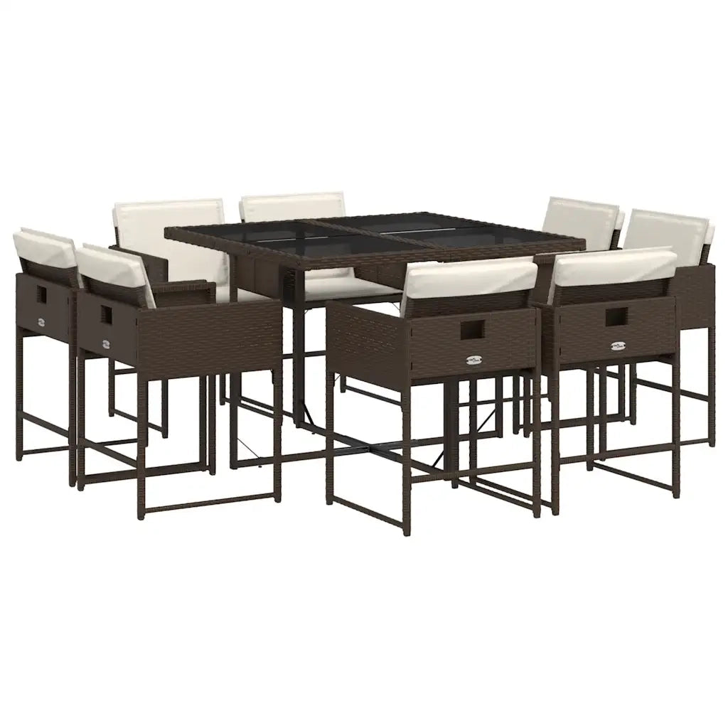 Set da Pranzo da Giardino 9pz con Cuscini Marrone in Polyrattan 3278144