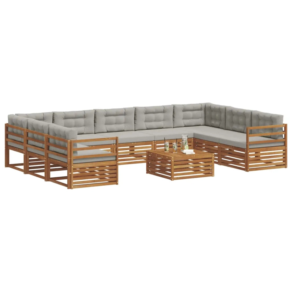 Set di divani da esterno 10 pcs Grigio Naturale e Chiaro