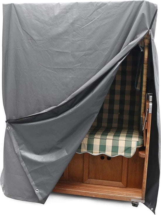 Ombrellone da spiaggia, 140 x 100 x 165/140 cm, con tetto abbassabile e cavo da tirare per una presa sicura, copertura resistente al tempo e UV con aperture di ventilazione, 600D poliestere Oxford