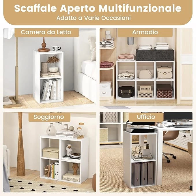 Scaffale Multiuso con Retro Aperto, Mobiletto Espositore Moderno a 2/3/4/6 Cubi con Kit Anti-Ribaltamento, Libreria Autoportante per Camera da Letto Soggiorno Studio (2 cubi)