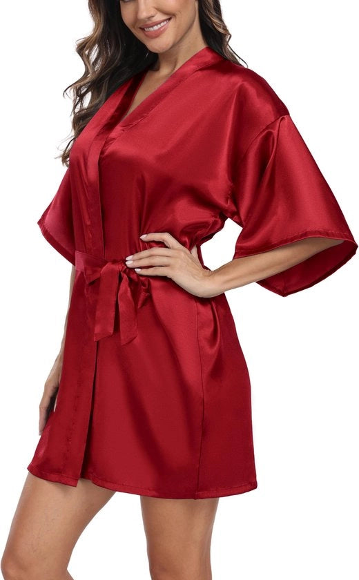 Kimono da camera per donne con maniche corte, abito da sera con cinturino e V-collo, notturno estivo
