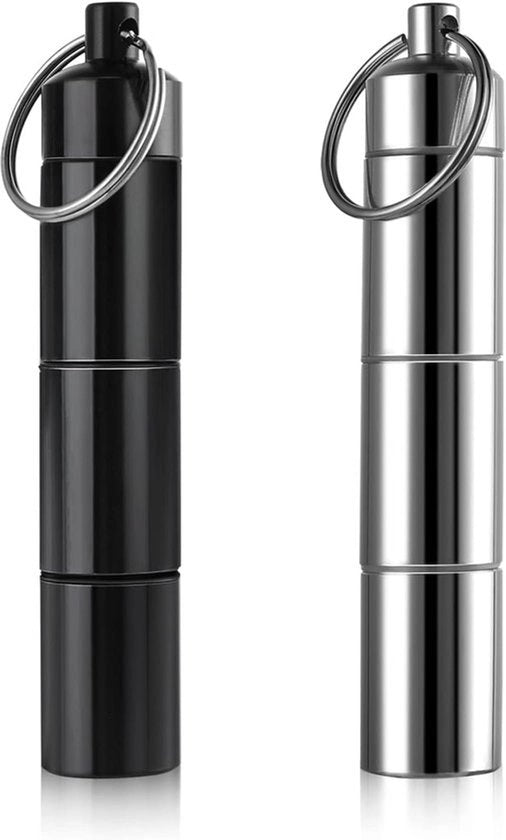 Dispensatore di pillole personale, 2 pezzi di supporto per chiavi metalliche contenitore per pillole - impermeabile, 3 compartimenti supporto per chiavi in lega di alluminio mini organizzatore di pillole per viaggi