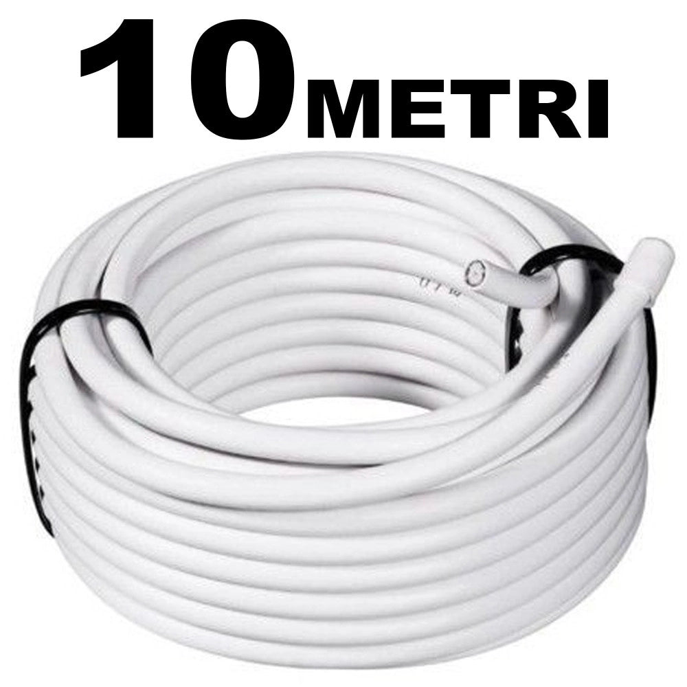 Trade Shop - Cavo Prolunga 10mt Coassiale Tv Antenna Digitale Terrestre 75ohm Cablato Bianco -