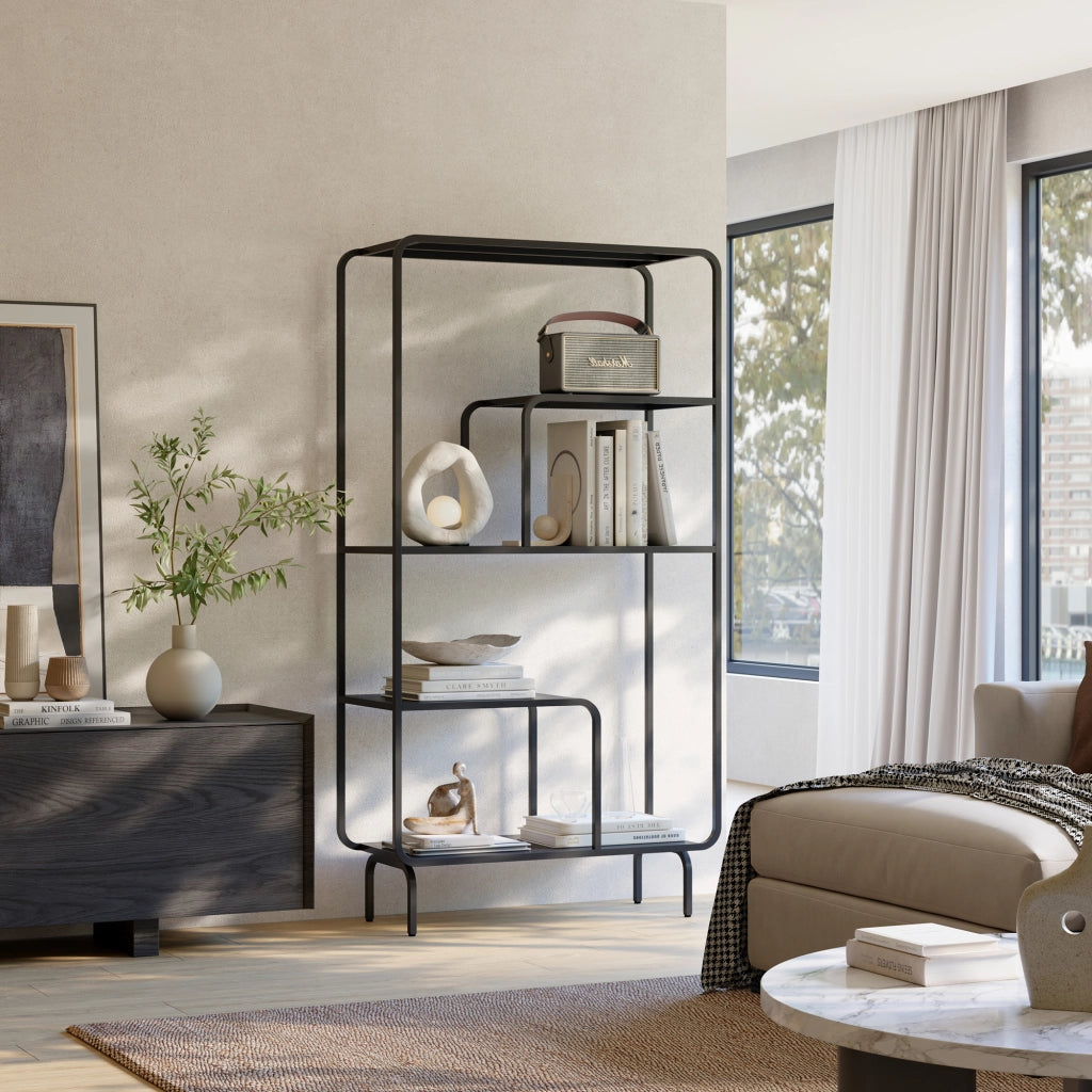Libreria in Acciaio Færder con Scomparti Aperti 145 x 76 x 33 cm - Nero Opaco [en.casa]