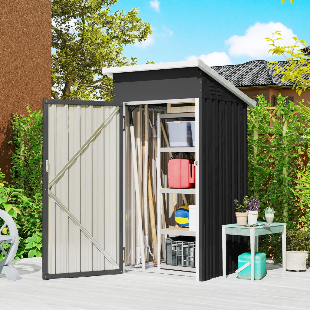 Casetta da giardino in metallo ¨C Xylo ¨C porta chiudibile, tetto spiovente, 107,5x91x185cm, grigio