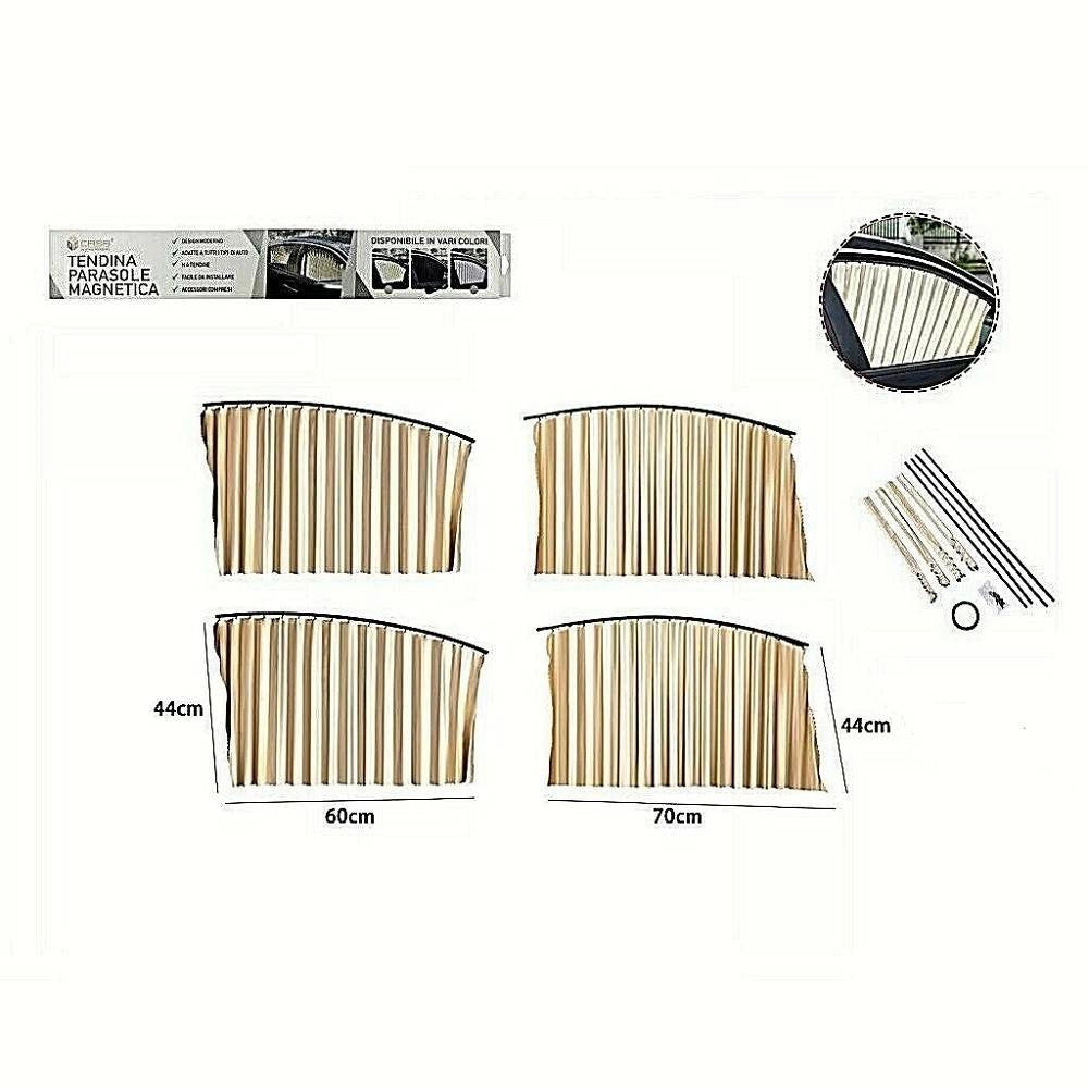 Trade Shop - 4 Pz. Tenda Tendina Parasole Proteggi Sole Raggi Uv Magnetica Auto Beige 70169 -